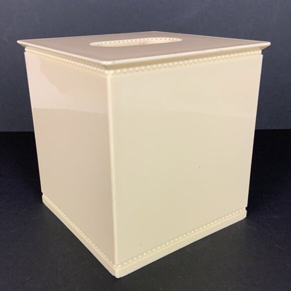 Allure Home Creations Beaded Plastic Tissue Box Cover Cream Square Bath Decor - Picture 1 of 7